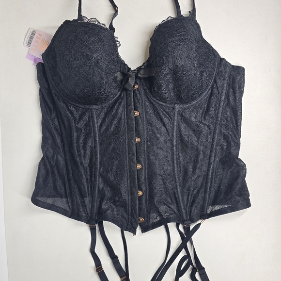 Savage X Fenty Embroidered Lace Corset Women's 3X Black Caviar Lingerie Garters - Picture 3 of 12